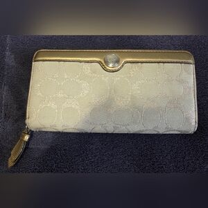 Coach Continental Wallet in Metallic Champagne and Gold Trim